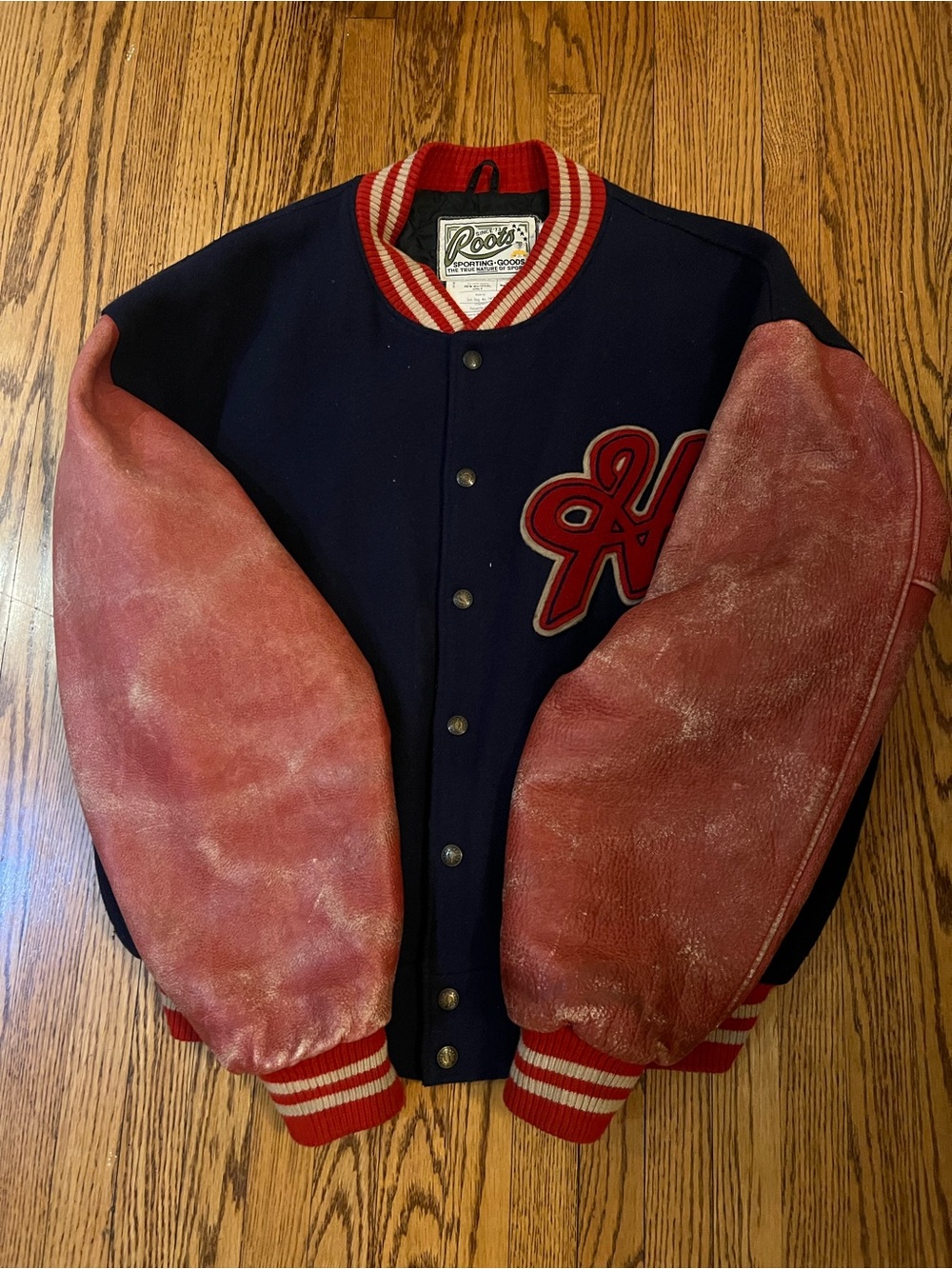 Vintage Roots Hespeler Varsity Jacket Men’s XL Leather Wool Letterman